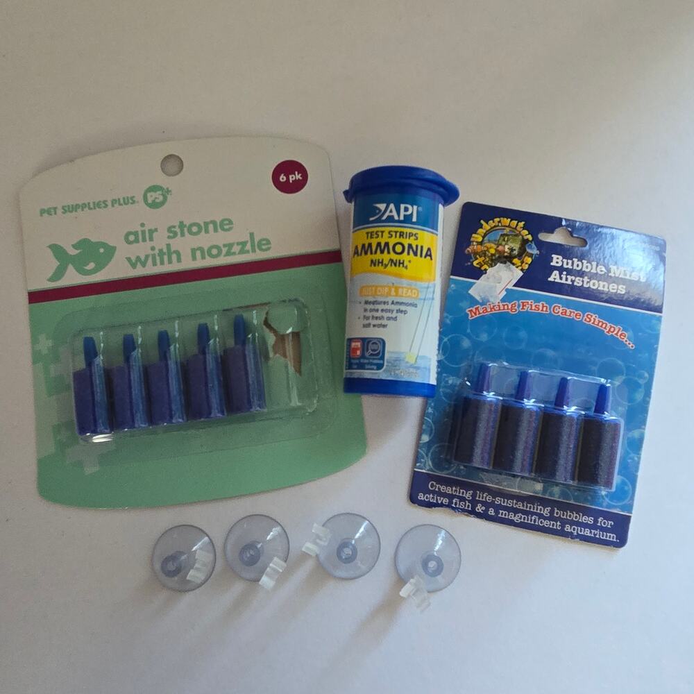 Fish Tank Air Bubble Stones - Ammonia Test Strips - Air Hose Suctions Cups
